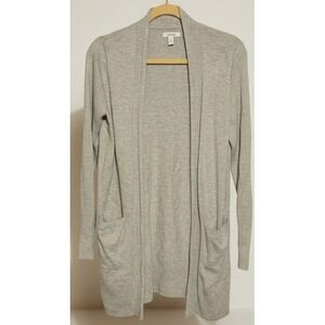 Nine West Women's Medium Gray Open Front Cardigan Sweater Long Sleeve Pockets